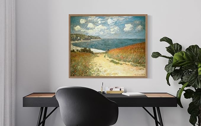 Path in the Wheat Claude Monet Wall Art Print Poster, Impressionist Painting Wall Art Wall Decor, for Bedroom and Living room Bathroom Decor 115 (Path in the Wheat, 8 x 10 inches, Wood Frame)