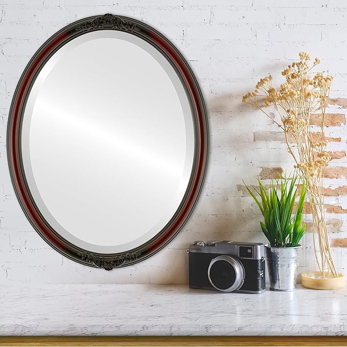 OVALCREST Oval Beveled Wall Mirror for Home Decor - Contessa Style - Rosewood - 18" x 14"