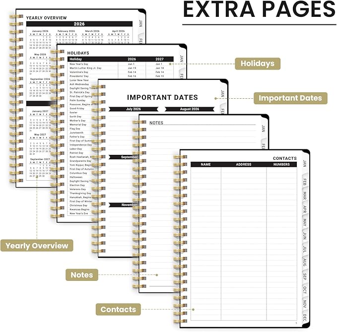 2026 Planner, Weekly and Monthly Calendar Planner for Women, Jan 2026 - Dec 2026, Hardcover Planning Agenda book with Tabs, Spiral Bound, Inner Pocket, Perfect for School Office Supplies, 6.3" x 8.5" - Vintage Blooms
