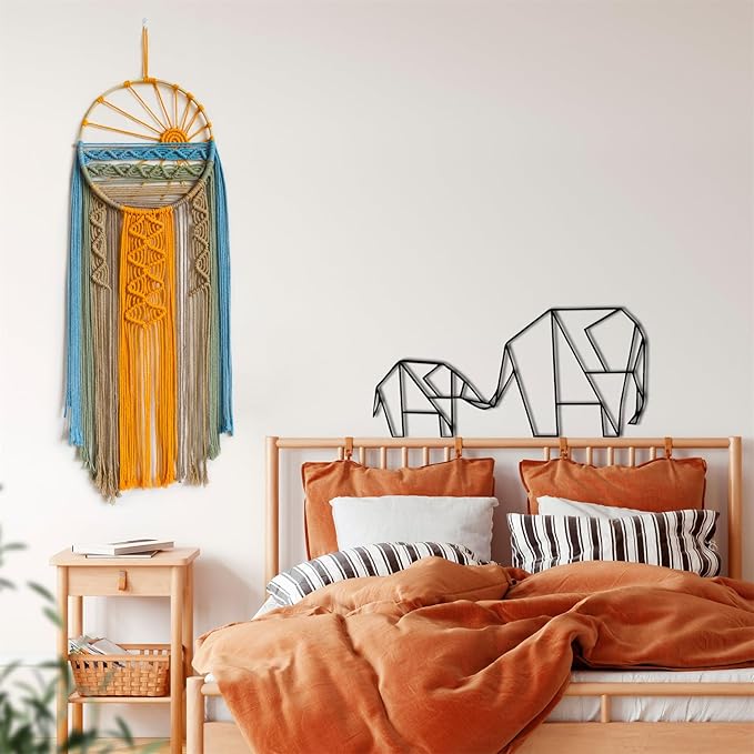 LB Macrame Wall Hanging Boho Macrame Wall Decor, Sunset Wall Art Dream Catcher Hand Woven Wall Art Boho Colorful Sun Tapestry for Bedroom Living Room Nursery Office Backdrop, 10x33 Inch