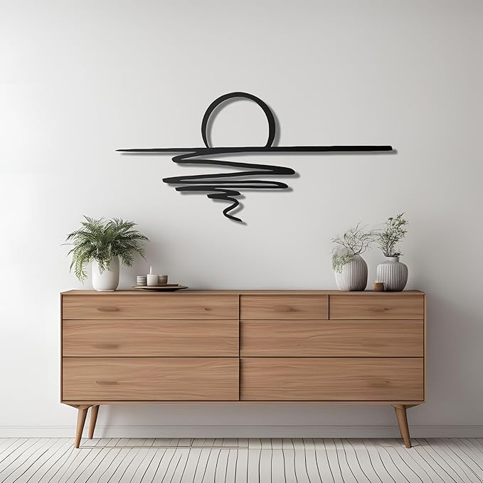 pluviart Sunrise Metal Wall Art, Home Decor, Sun Wall Decor, Wall Hanging, Large Wall Art, Housewarming Gift, Home Decor, Modern Minimalist Sun Decor for Living Room (60"x28")
