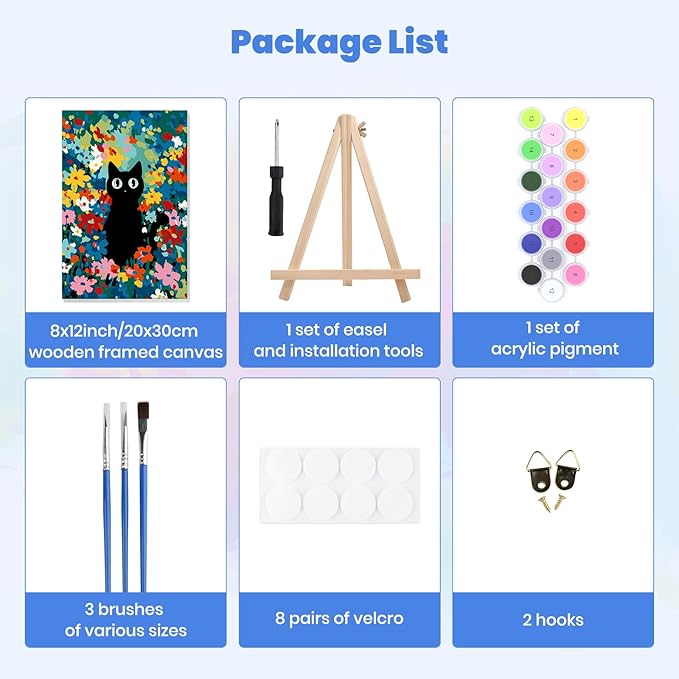 MXJSUA Black Cat Framed Paint by Numbers for Adults Beginners, Easy Adults' Paint-by-Number Kits on Canvas with Easel, Animal Acrylic Number Painting Crafts Kits Gifts for Home Decor, 8x12inch