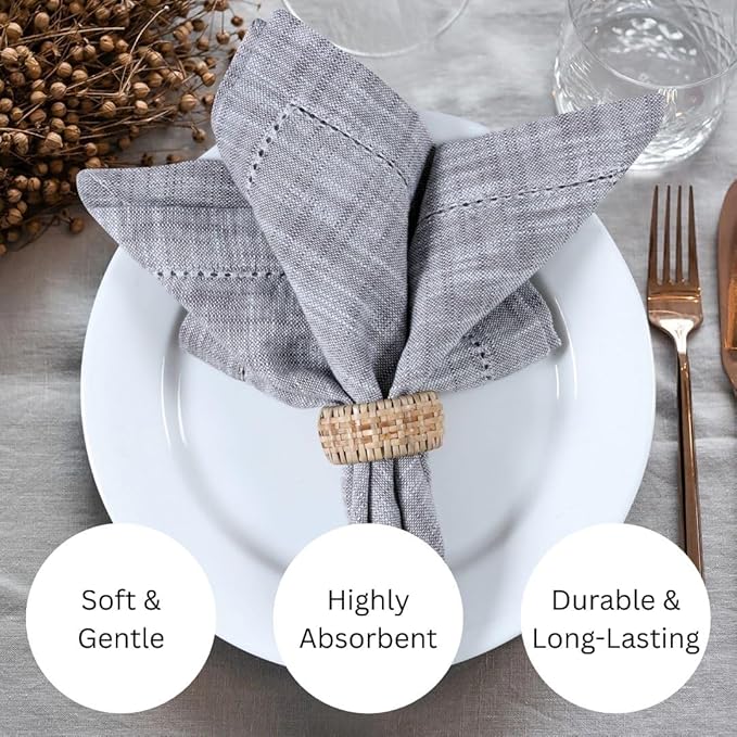 Slub Textured Dinner Napkins Set of 6-100% Cotton Cloth Napkins 18x18 Inch - Soft Durable Washable Fabric Napkins for Everyday Use & Special Occasions Napkins Christmas - Grey
