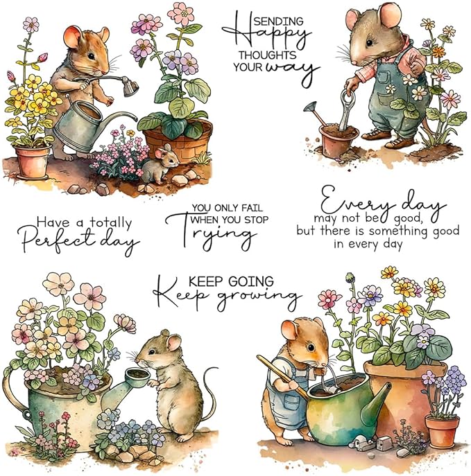 Flower Mouse Animal Stamps and Cutting Dies for Card Making DIY Transparent Silicone Clear Stamp and Metal Die Cuts Sets for Scrapbooking Paper Greeting Cards Decor Seals Craft Supplies