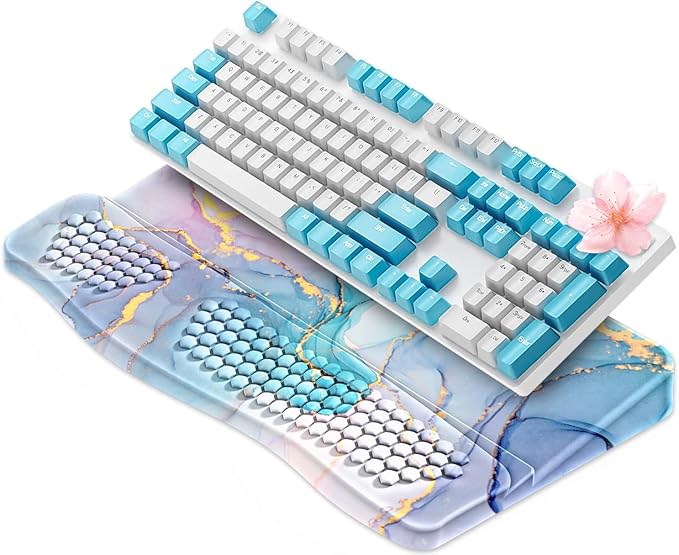 JIKIOU Keyboard Stand with Wrist Rest, Computer Keyboard Stand Pad with Non-Slip Base, Comfy Ergonomic Keyboard Riser Holder for Gaming Office Home 17.13x9.5 in Marble Blue