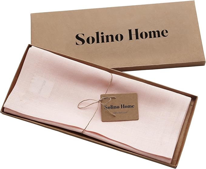 Solino Home Linen Pink Table Runner 60 Inches - 100% Pure Linen Small Table Runner 14 x 60 Inch Ideal for Dresser and Coffee Tables, Valentines, Spring, Easter - Fete