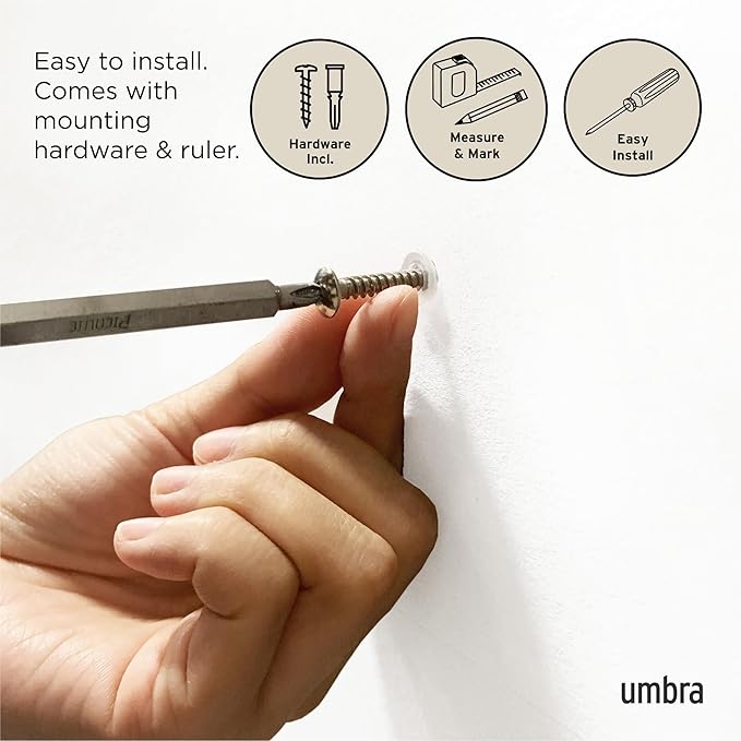 Umbra Flip Wall-Mounted Coat Rack with 3 Hooks – Modern, Space-Saving Storage for Hats, Jackets, Bags, Entryway, Mudroom, Closet, Bathroom, Bedroom – White/Nickel