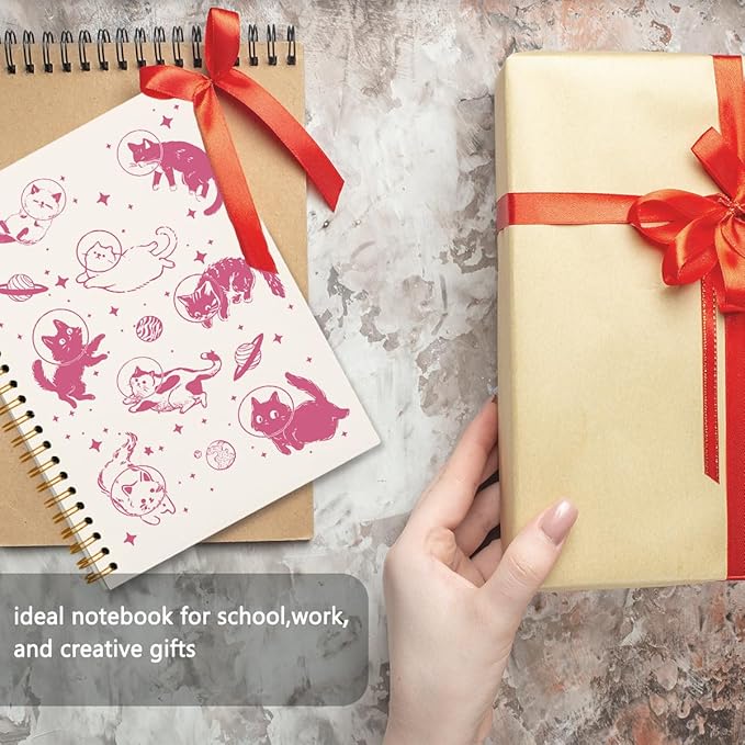 Cat Pink Spiral Notebook Journal, Women Cat Lovers Gifts, Aesthetic Journaling Notebook for Work Office School Supplies, Notebook for Note Taking, 5.5x8.3