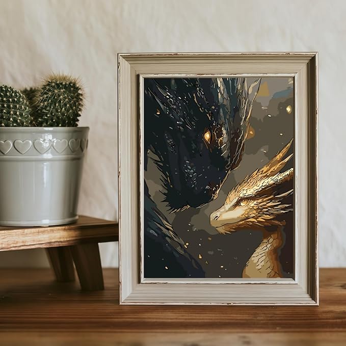 BYGFHLYW Animal Paint by Numbers Kit for Adults Beginners, Black Golden Dragon Easy Adult Paint by Number Kits On Canvas, DIY Acrylic Oil Painting Kits for Home Wall Decor 12x16Inch