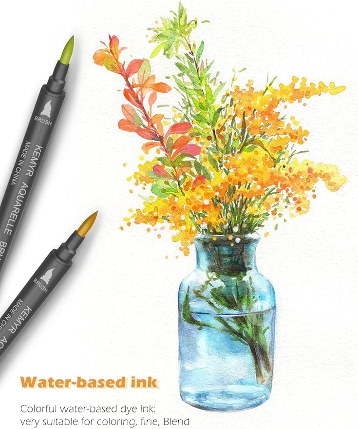 Markers for Adult Coloring Books: 36 Color Dual Tip Fine & Brush Pens - Water-Based Coloring Marker for Adults Drawing Sketching Bullet Journal Writing Lettering No bleeding