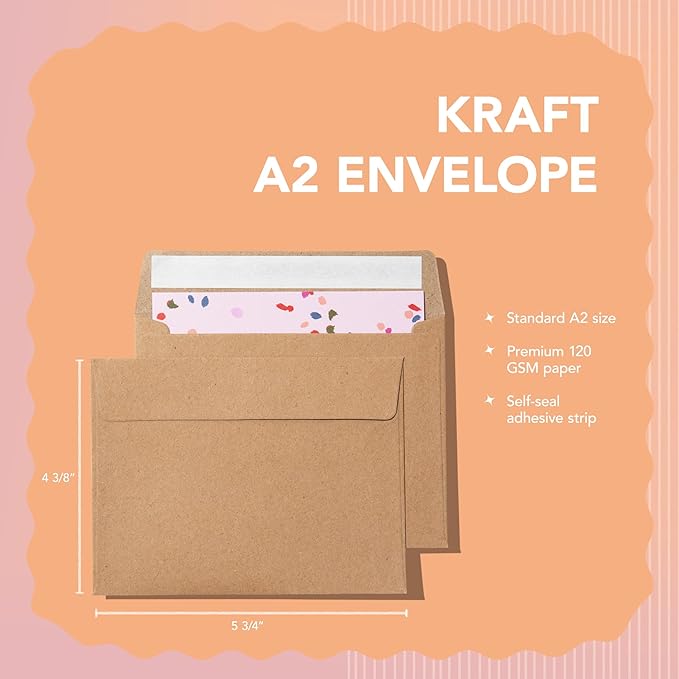 Pack It Chic - 4 3/8" X 5 3/4" A2 Kraft Envelopes (110 Count) Self-Adhesive Envelopes for Invitations, Card Making, Photos, RSVP Cards, and Greeting Cards