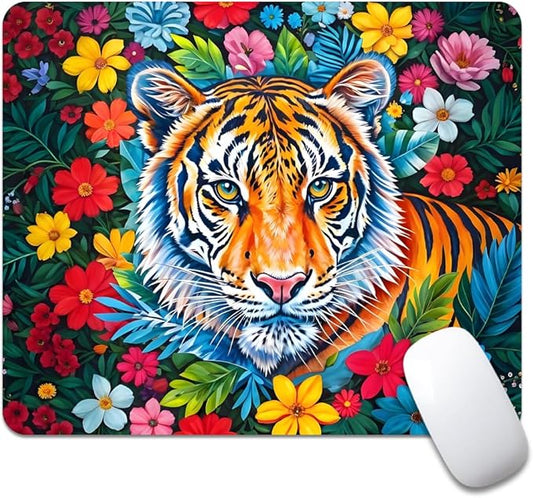 Tiger and Flower Texture Mouse pad, Square Waterproof and Anti Slip Mouse pad for Office laptops