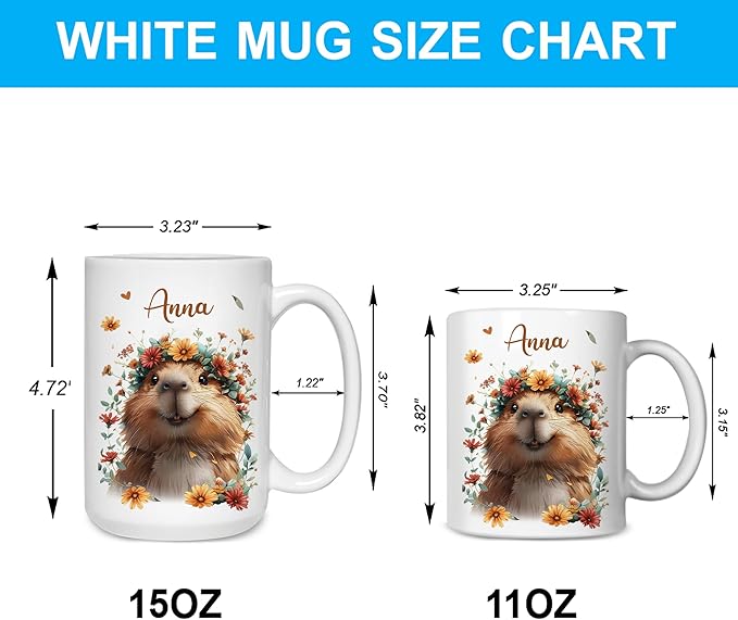Hyturtle Personalized Cute Capybara Mug - Capybara Lover Gift - Coffee Cup Ceramic Mug 11 15oz