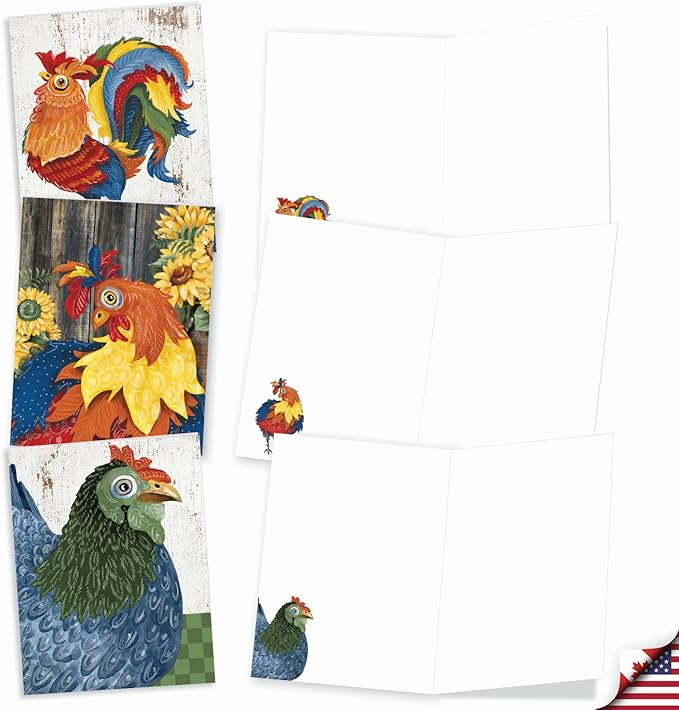 The Best Card Company - 20 Blank Notes with Envelopes - All Occasion Animal Assortment (10 Designs, 2 Each) - Spring Chickens AM2829OCB-B2x10