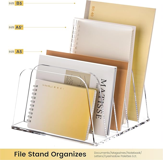 YUXUN Desk File Organizer,5-Section Vertical Clear Acrylic Desk Organizer File Holder Mail Sorter Office Organization for Office Home &Classroom（B5）