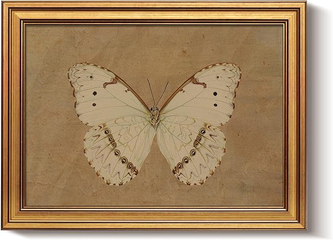 Bzstyleart Vintage Wall Art Decor for Living Room,Gold Framed Canvas Butterfly Wall Art,Vintage Butterfly Picture Prints,Gold Framed Artwork,12 x 16 Inch