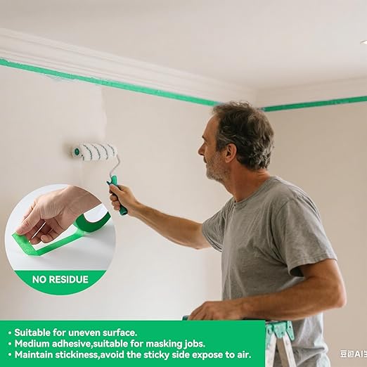 Green Masking Tape,Painters Tape,Green Painters Tape for Automotive paniting,DIY Paper Arts & Crafts, Spraying Drywall Paint, No Residue & Easy to Clean Up,6pcs 0.7in. X 54 Yd Painter's Tape