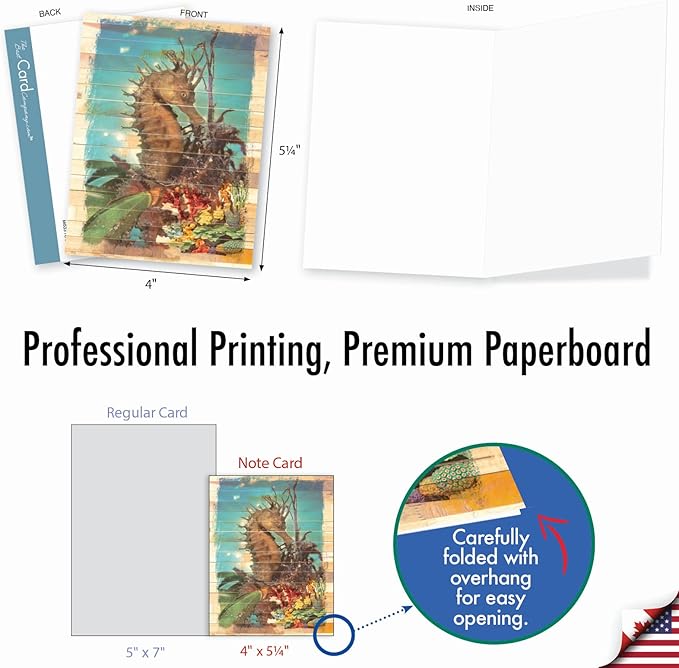 The Best Card Company - 10 Blank Note Cards with Envelopes (4 x 5.12 Inch) - Bulk All Occasion Cards Boxed - Ocean Driftwood Transfers AM6331OCB-B1x10