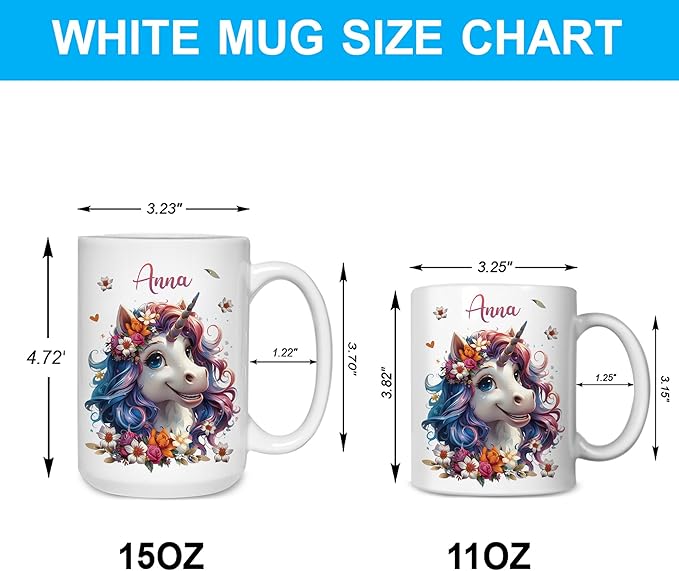 Hyturtle Personalized Unicorn Coffee Mug - Custom Name Ceramic Cup for Animal Lovers - Just A Girl Who Loves Unicorns - 11oz or 15oz