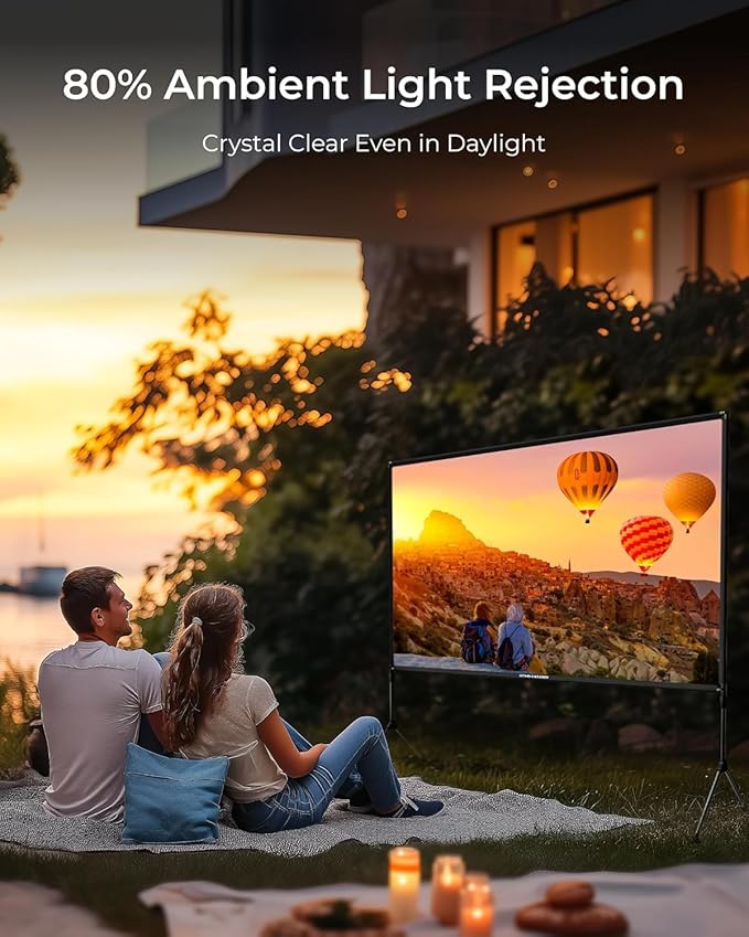 ULTIMEA Outdoor Projector Screen with Stand, 100 inch Anti-Glare Portable Projector Screen, Foldable Indoor Projection Screens 16:9 4K Full HD Movie Screen with Carry Bag for Home Theater