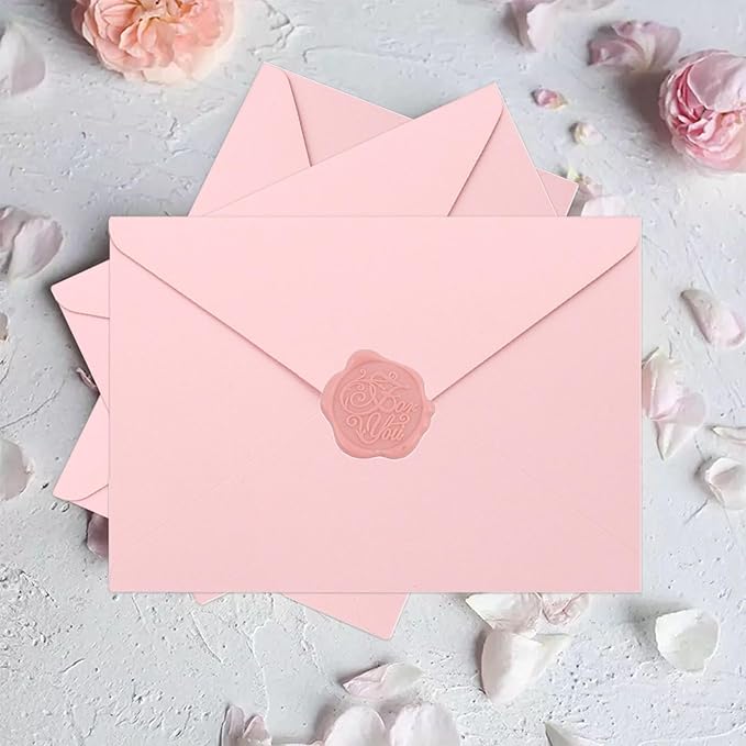 20 Pack Pink Envelopes 4x6 for Invitation, A4 Invitation Envelope with Wax Seal Sticker for Birthday, Weddings, Graduations, Greeting Cards, Baby Shower Invite
