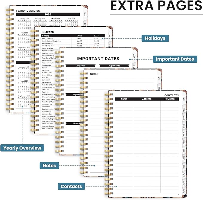 2026 Planner, Weekly and Monthly Calendar Planner for Women, Jan 2026 - Dec 2026, Hardcover Planning Agenda book with Tabs, Spiral Bound, Inner Pocket, Perfect for School Office Supplies, 6.3" x 8.5" - Regal Petals