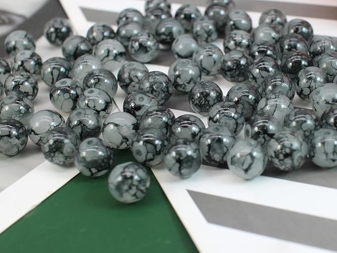 Pamir Tong 500PCS 10mm Black Glass Beads for Jewelry Making,Round Smooth Beads, Bracelet Space Loose Beads for Jewelry Making Earring, Necklaces, DIY Crafts & Gifts #362