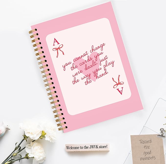 Pink Girly Preppy Notebook, Coquette Bow Trendy Funky Ace Card Spiral Notebook 5.5x8.3, Preppy Aesthetic Journal for Women, Pink Girly Office Supplies, Spiral Journal
