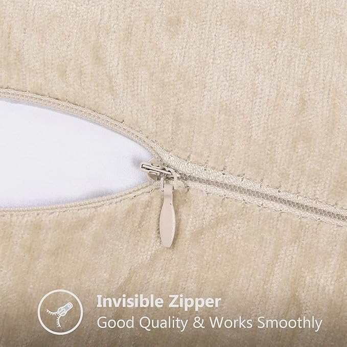 decorUhome Spring Chenille Soft Throw Pillow Covers 22x22 Set of 2, Farmhouse Velvet Neutral Decorative Euro Sham Pillow Covers with Stitched Edge for Couch Sofa Bed Home Decor, Beige