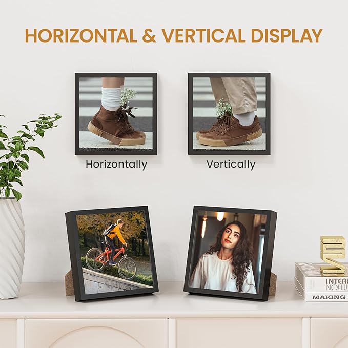 6x6 Aluminum Metal Picture Frame,Tempered Glass Black Photo Frame 6x6 for Family Photo,Posters,Art,Document to Wall Mount Horizontally or Vertically