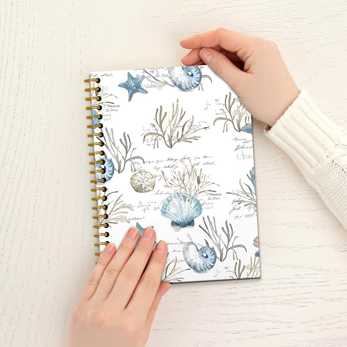 Vintage Ocean Beach Notebook, Seashell Coral Aesthetic Notebook, Seashell Gifts for Women, Ocean Composition Notebooks, Beach Office Decor Spiral Notebooks, 5.5x8.3 Inch