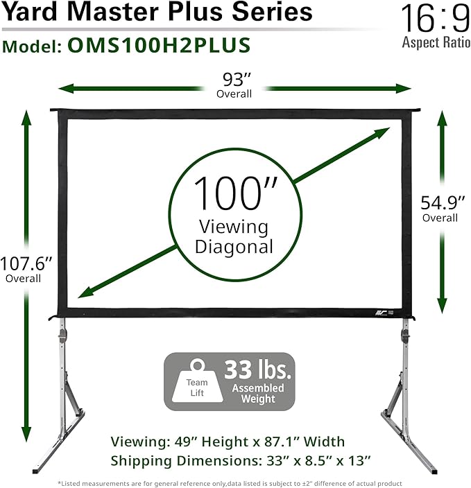 Elite Screens Yard Master Plus, 100-INCH 16:9, 8K 4K Ultra HD 3D Ready Indoor/Outdoor Portable Home Movie Theater Projector Screen, Front Projection - OMS100H2PLUS | US Based Company 2-YEAR WARRANTY