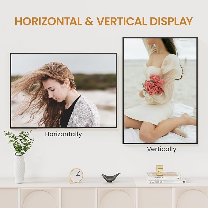 19x27 Aluminum Metal Picture Frame,Tempered Glass Black Large 19 x 27 Poster Frame for Puzzles Photos or Artwork to Wall Mount Horizontal or Vertical for Decor House,Office,Hotel
