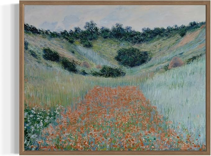 Poppy Field Claude Monet Wall Art Print Poster, Impressionist Painting Wall Art Wall Decor, for Bedroom and Living room Bathroom Decor 115 (Poppy Field, 16 x 20 inches, Wood Frame)