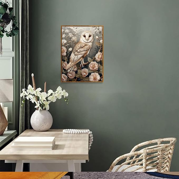 Djmwtb Framed Vintage Wall Art, Owl Wall Art,Flower Pictures Wall Decor,Nature Botanical Paintings Canvas Artwork Prints for Bedroom, Living Room 16x24in