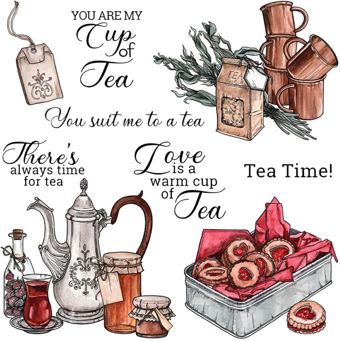 Teapot Cup Biscuits Stamps and Cutting Dies for Card Making DIY Transparent Silicone Clear Stamp and Metal Die Cuts Sets for Scrapbooking Paper Greeting Cards Decor Seals Craft Supplies