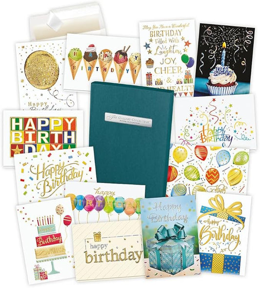 The Gallery Collection - Birthday Cards Assortment Box (35 Cards), Foil & Embossing (Birthday 1)