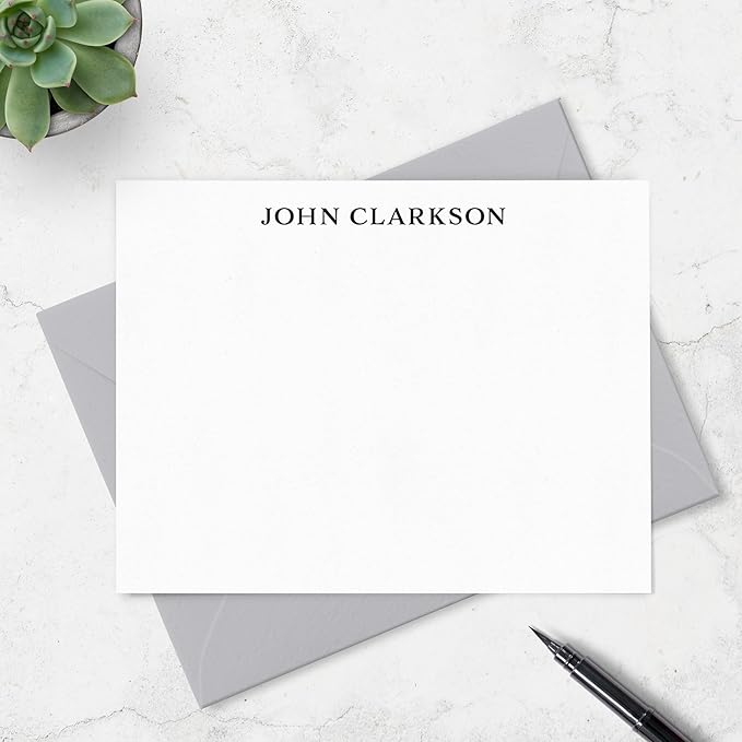Personalized Stationery Note Cards with Envelopes for Men, Professional Classic Simple Design Mens Handmade Stationary Thank You Notecards, Choose Your Colors and Set Size (Font Style #4)