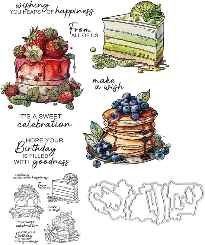 Blueberry Layer Cake Stamps and Cutting Dies for Card Making DIY Transparent Silicone Clear Stamp and Metal Die Cuts Sets for Scrapbooking Paper Greeting Cards Decor Seals Craft Supplies