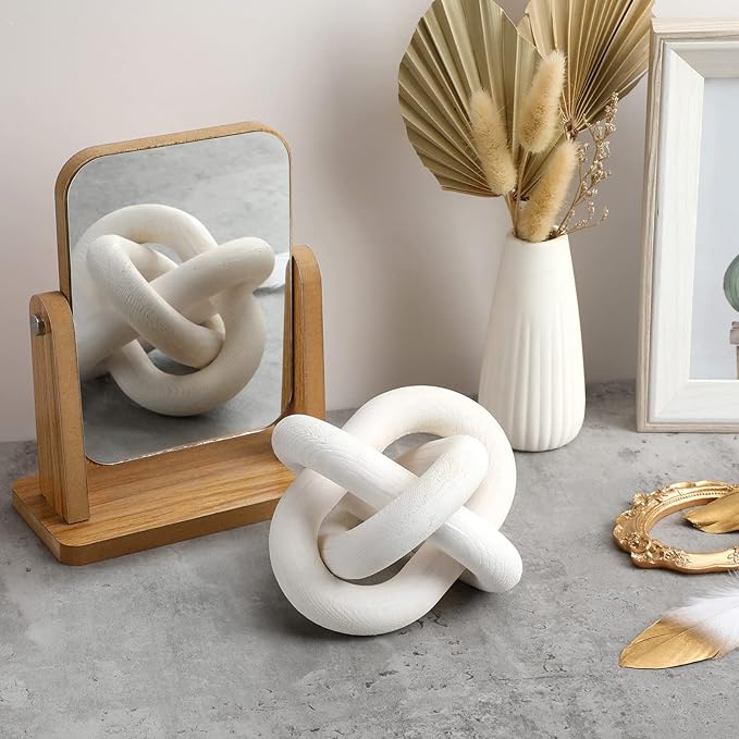 Yalikop 3 Link Wood Knot Decor Rustic Home Décor Accents Hand Carved Coffee Table Decoration, Boho Chain Link Decoration, Modern Shelf, Rustic Objects for Home Living Room Bedroom(White)