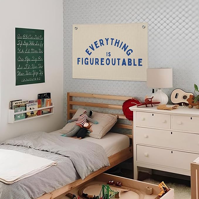 Everything is Figureoutable Inspirational Wall Decor, Motivational Classroom Wall Decor, Classroom Linen Canvas Banner Hanging Flag, 20x30 Inch - Blue