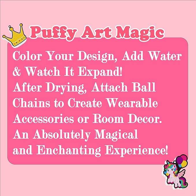 Magic Foam Painting Kit for Kids - Unicorn 3D Puffy Art Craft with 24 Ball chains, Mess-Free Puffy Textured Paint, Creative DIY Activity for Girls & Boys Ages 4-8, Birthday & Christmas Gifts