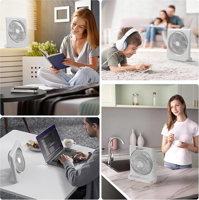 PANERGY 20000mAh Rechargeable Battery Powered Fan - 10" Square Box Fan with 55H Runtime, 4 Speeds & Timer, 270° Pivot, Cordless & Portable for Home, Patio, Camping, Travel, Power Outages (No Remote)
