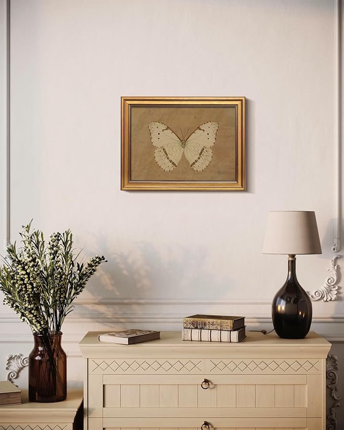 Bzstyleart Vintage Wall Art Decor for Living Room,Gold Framed Canvas Butterfly Wall Art,Vintage Butterfly Picture Prints,Gold Framed Artwork,12 x 16 Inch