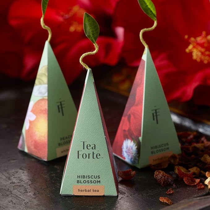 Tea Forte Fleur Petite Presentation Box Tea Gift Set Sampler, 10 Count, 2 of Each Variety Individually Wrapped Handcrafted Pyramid Infuser Bags
