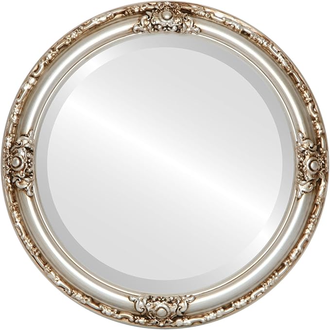 OVALCREST Round Beveled Wall Mirror for Home Decor - Jefferson Style - Silver - 20x20 Outside Dimensions
