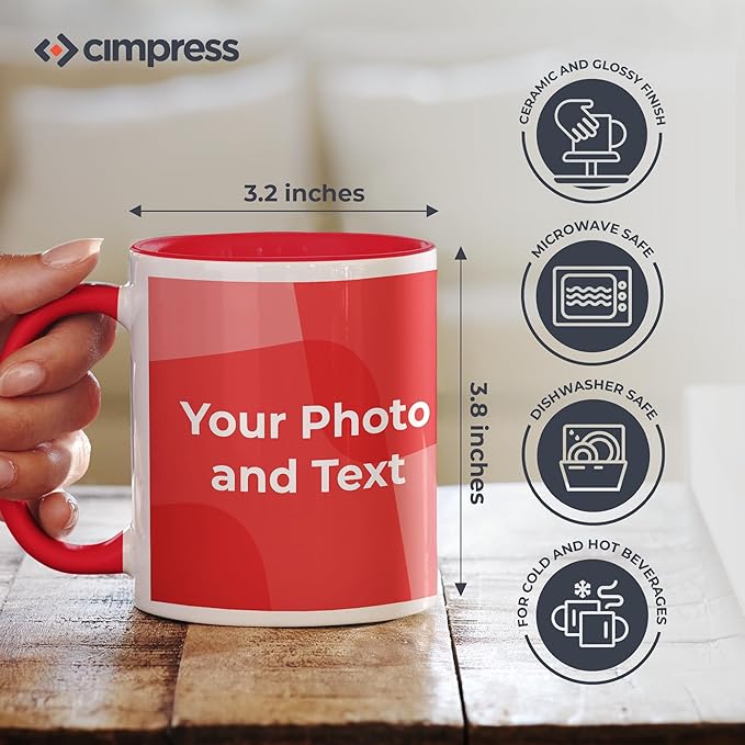 Personalized Mug, Custom Ceramic Mug with Photo and Text, 11oz, Pack of 20, Glossy Coffee Cup, Perfect for Christmas, Secret Santa or as Holiday Gift for Family or Friends, White/Red