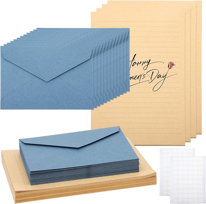 Gueevin 108 Pcs A5 Stationery Letter and 4 x 6 Envelopes Set with 120 Stickers 72 Lined Writing Paper 36 Envelopes Velvet Touch Stationery for Office Wedding Baby Shower Party Invitation(Blue)