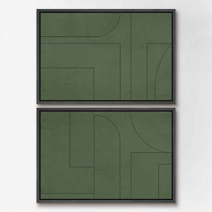 SIGNWIN Framed Canvas Print Wall Art Set Green Mid-Century Polygon Landscape Abstract Shapes Digital Art Modern Art Decorative Minimalism Vintage for Living Room, Bedroom, Office - 16"x24"x2 Black