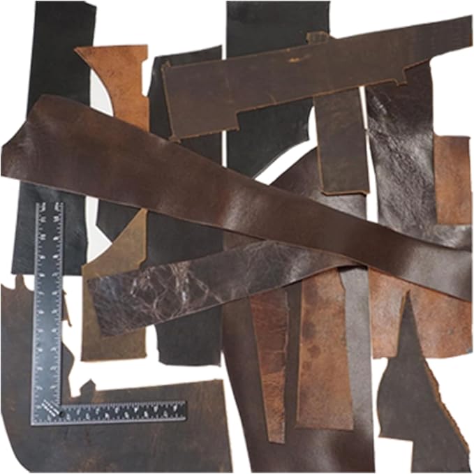 ELW Earth Tone Latigo Leather Scraps | 8-10 oz (3-4mm) Heavy Weight | Size: 10 LB | Genuine Cowhide Leather Remnants for Tooling, Molding, Engraving, Carving, Embossing | Color: Earth Tone Latigo
